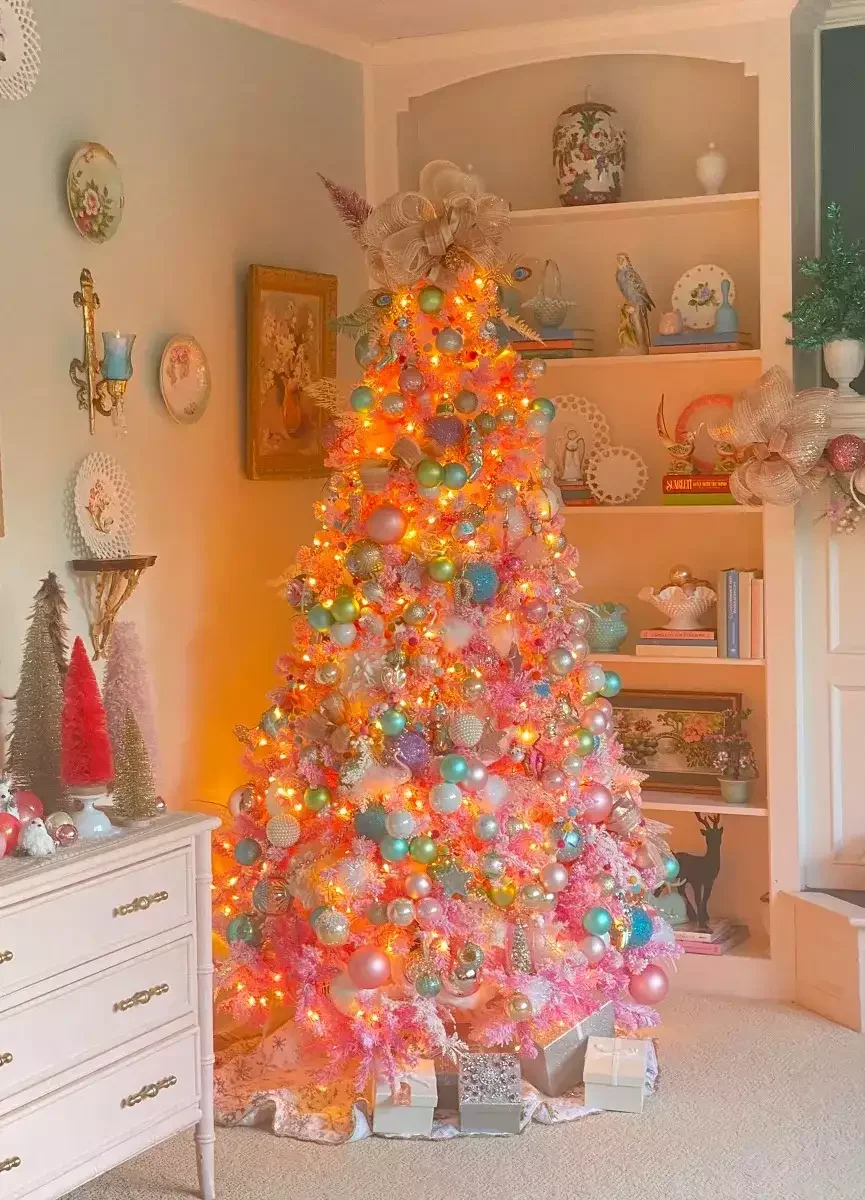 27 Stunning Flocked Christmas Tree Ideas That Transform Your Holiday Decor 26 Bring on the Pastels