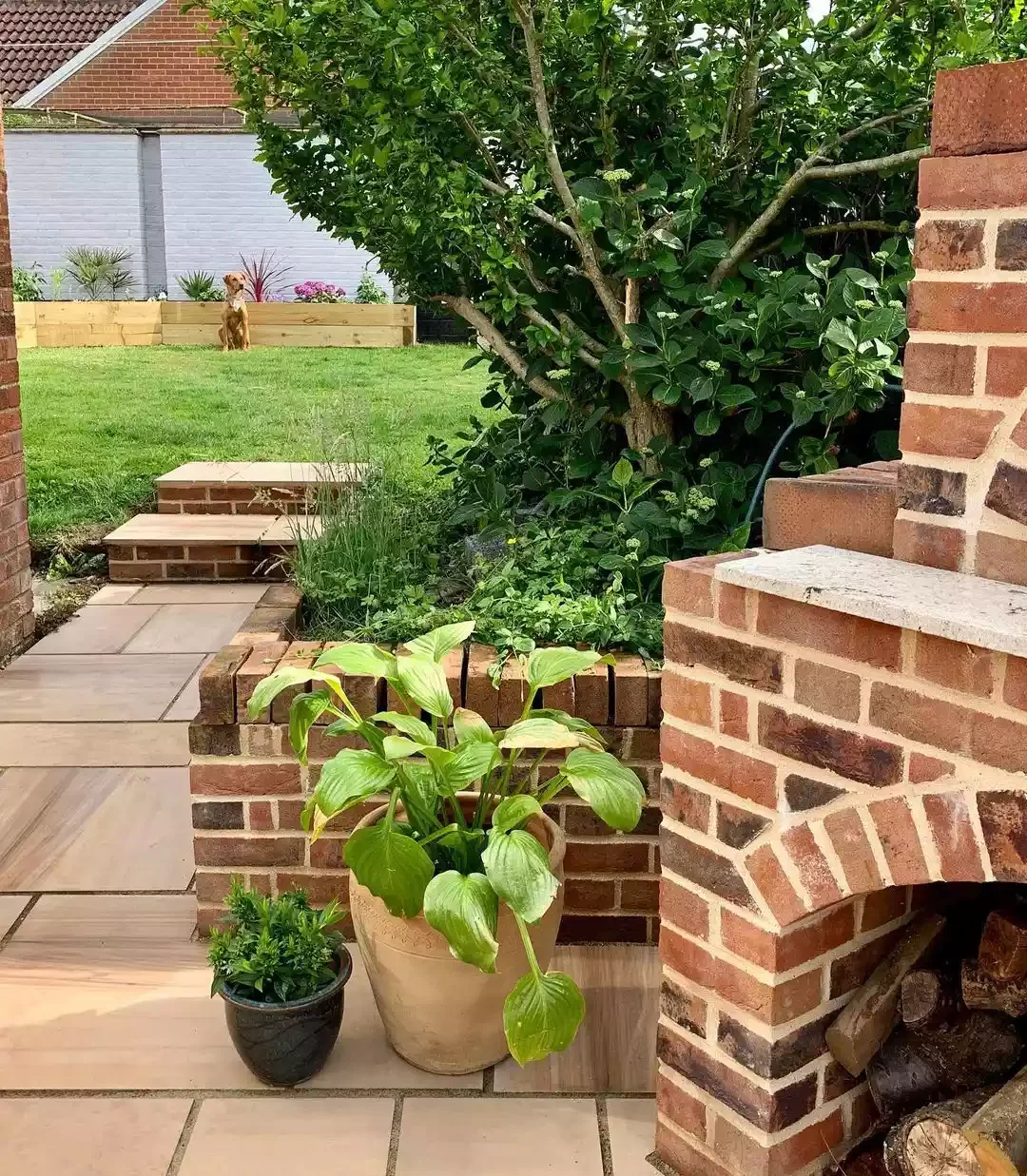 Built-In Red Brick Raised Beds