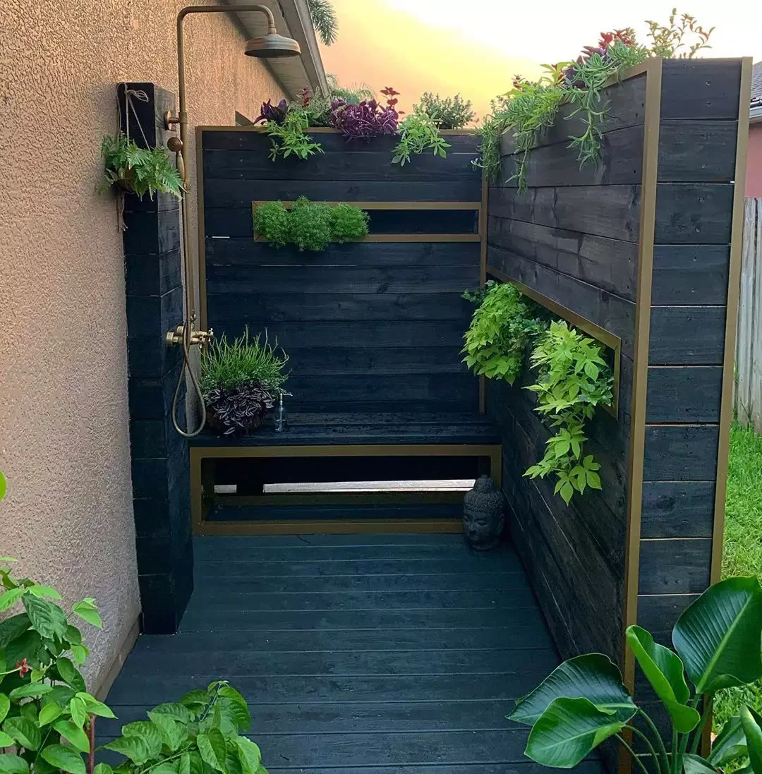 34 Stunning Outdoor Shower Ideas to Transform Your Backyard Oasis 10 Burnt Wood Outdoor Shower