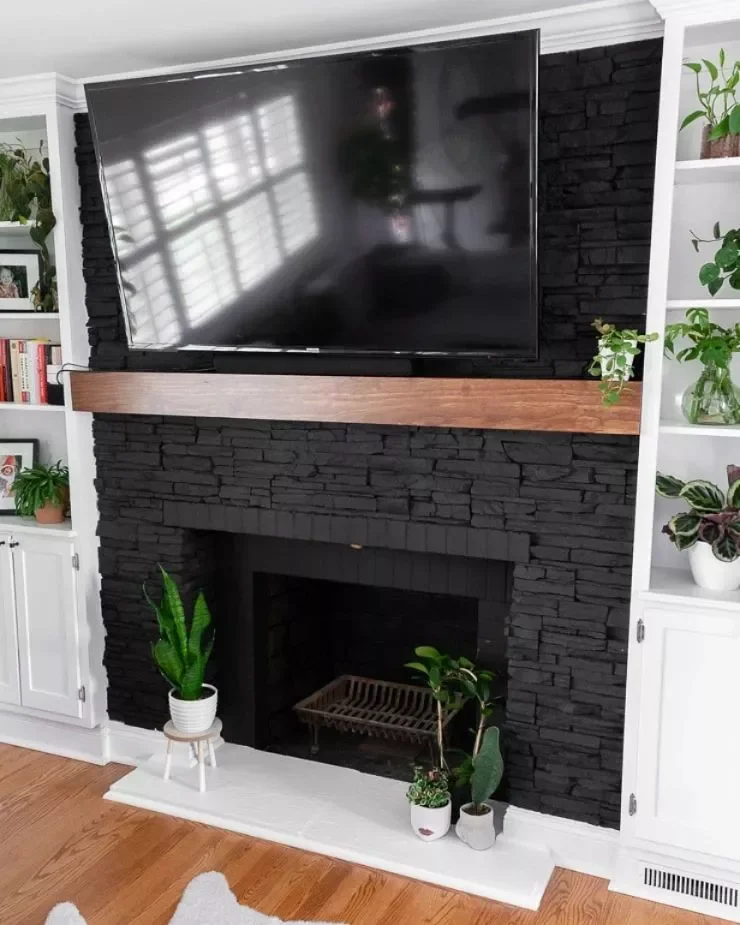 36 Stunning Painted Fireplace Ideas to Transform Your Living Space 35 Camouflage a TV With Black Paint
