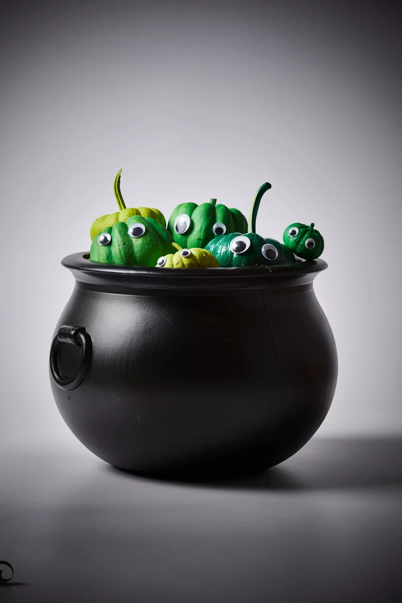 18 Creative Mini Pumpkin Painting Ideas for Autumn Decor 11 Cauldron Creatures