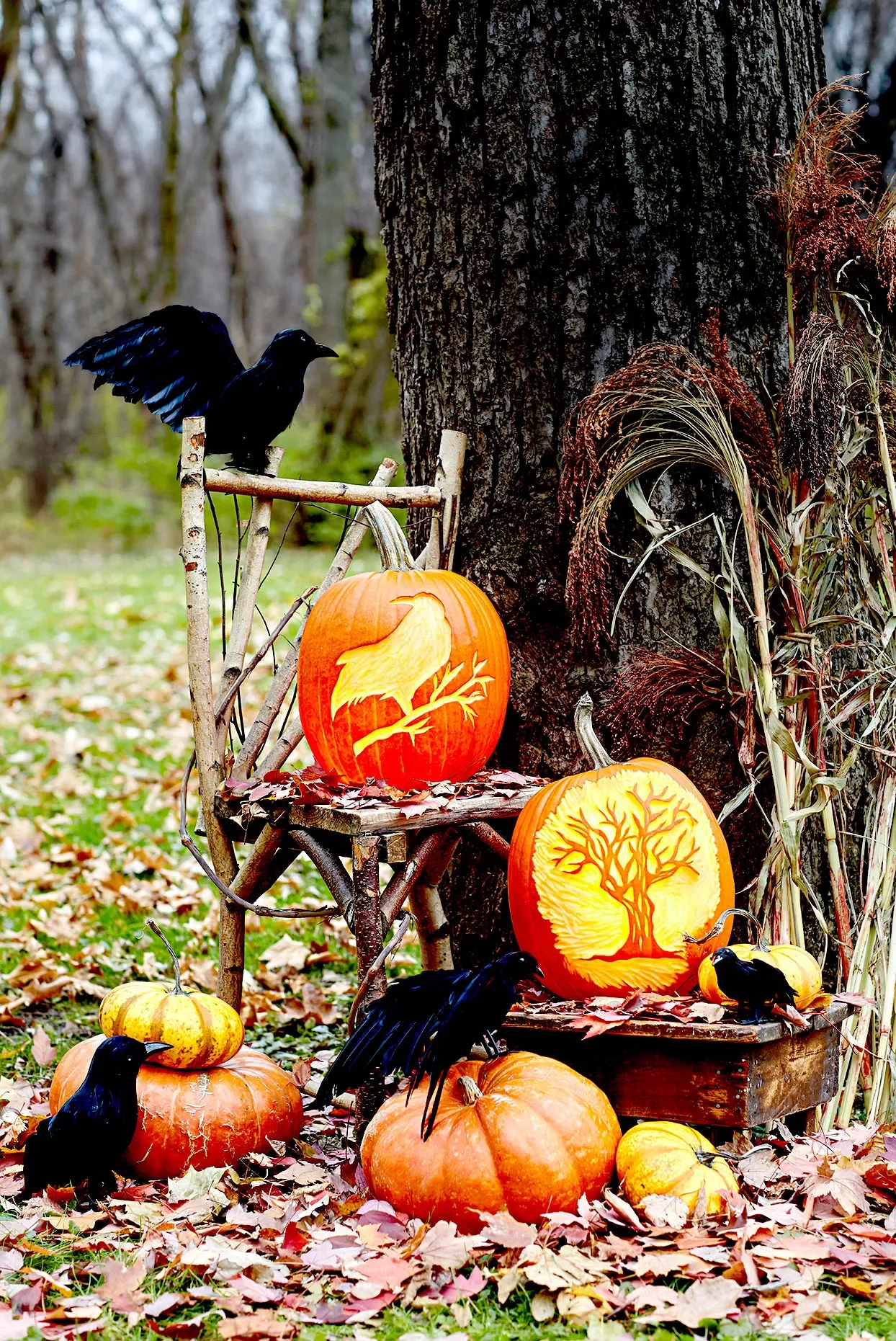 56 Creative DIY Halloween Decorations for Outdoor Spaces 8 Chilling Carved Crows