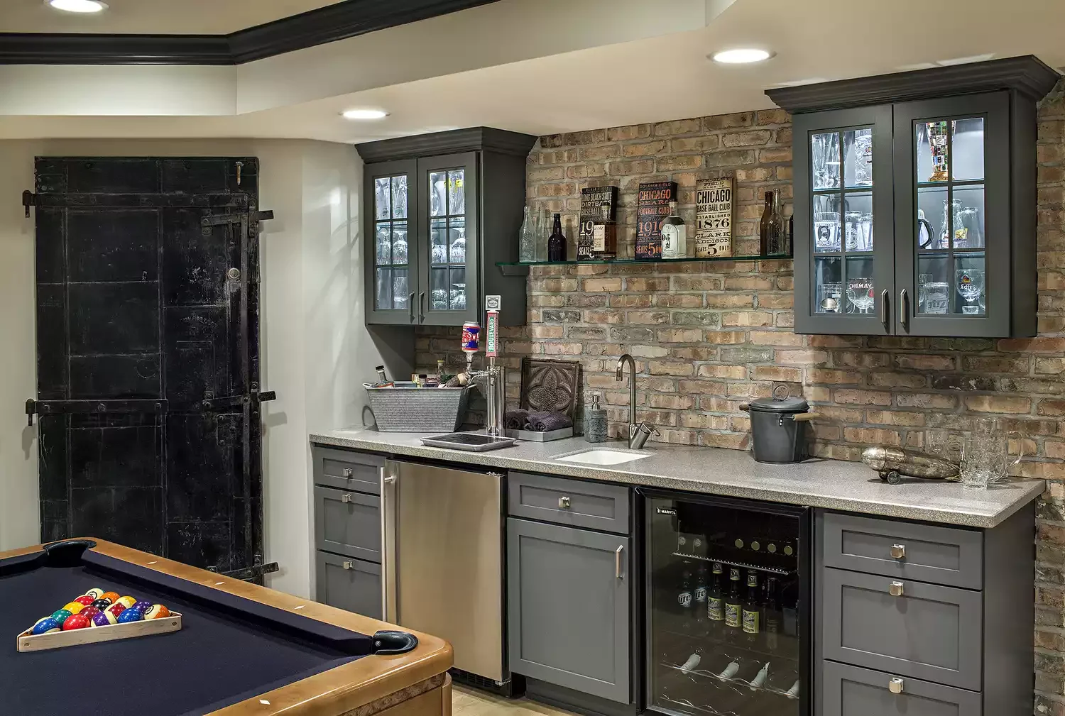 33 Creative Basement Kitchenette Ideas to Transform Your Lower Level 12 Choose Glass-Front Cabinets
