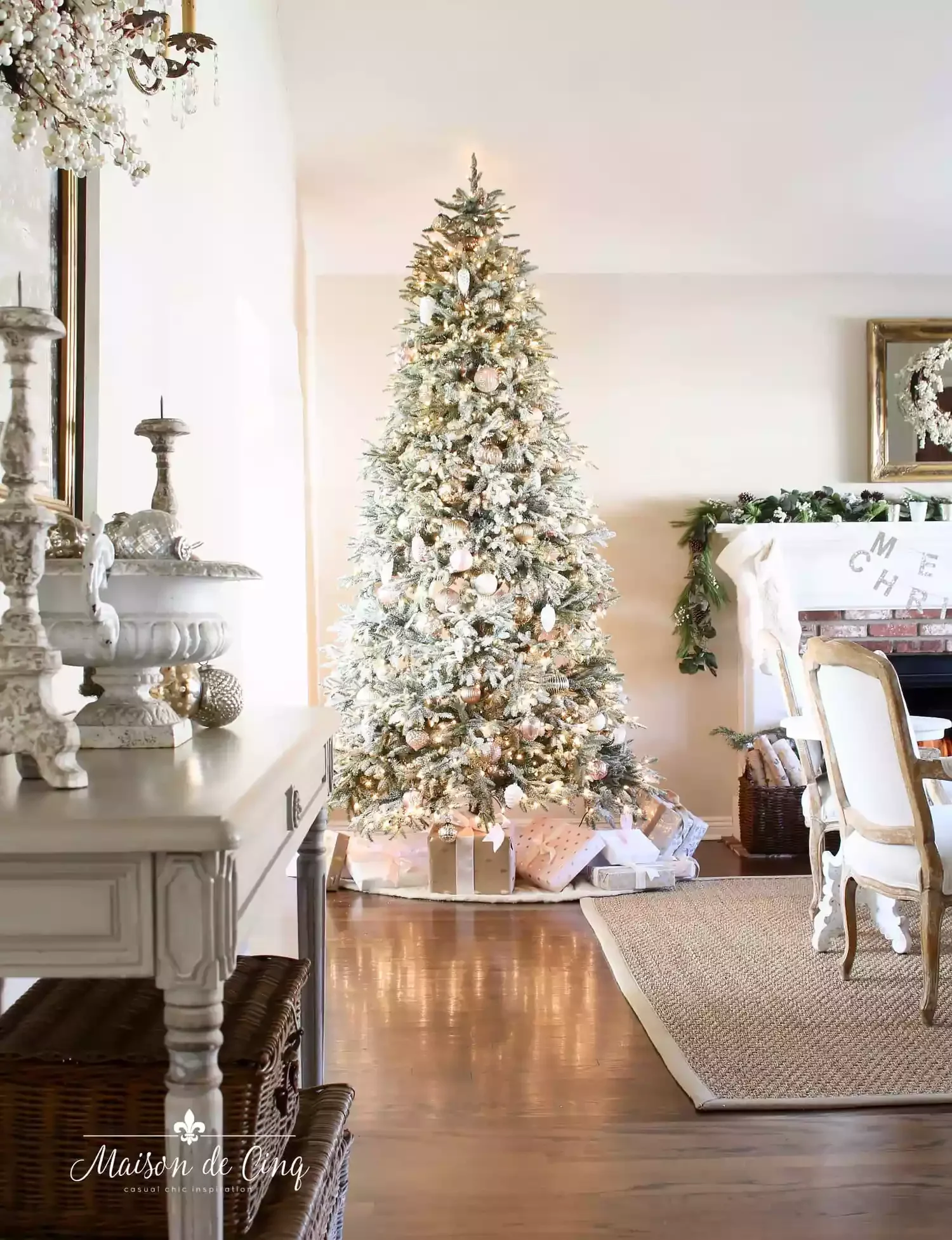 50 Christmas Decorating Ideas That Create a Designer Wonderland Choose a Flocked Tree
