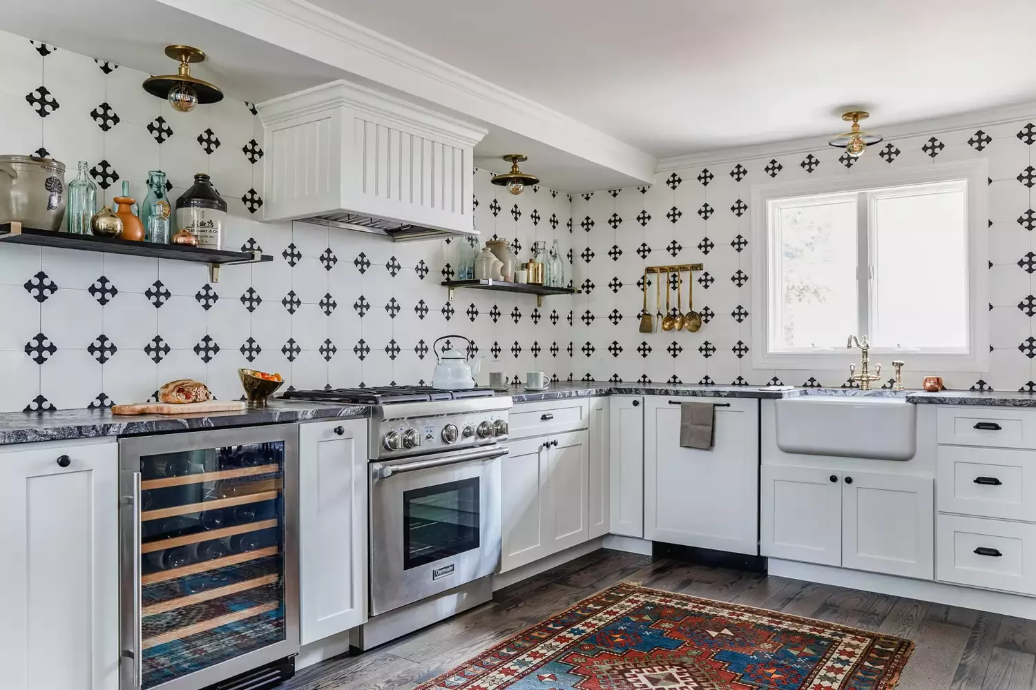 28 Stunning Red Kitchen Ideas That'll Transform Your Cooking Space Into Something Bold and Beautiful 4 Choose a Red Patterned Rug