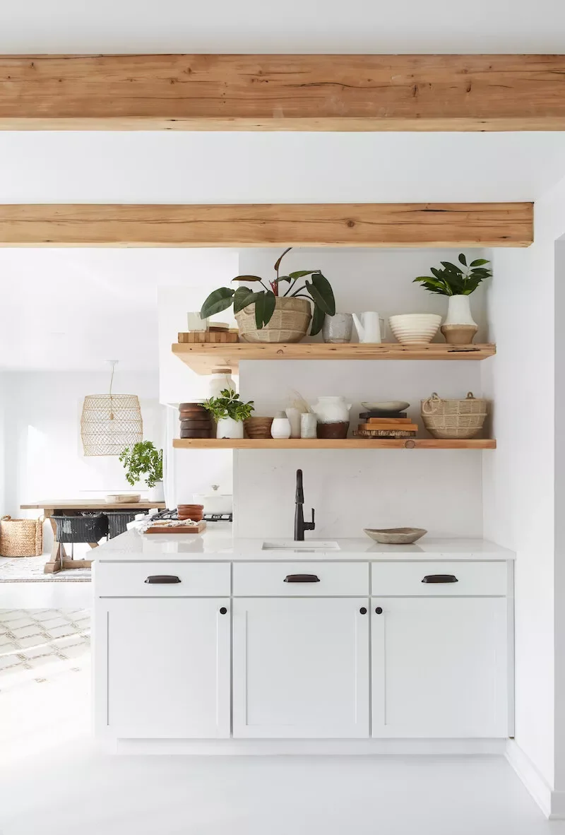 59 Timeless White Kitchen Design Ideas That Never Go Out of Style Chunky Wood Accents