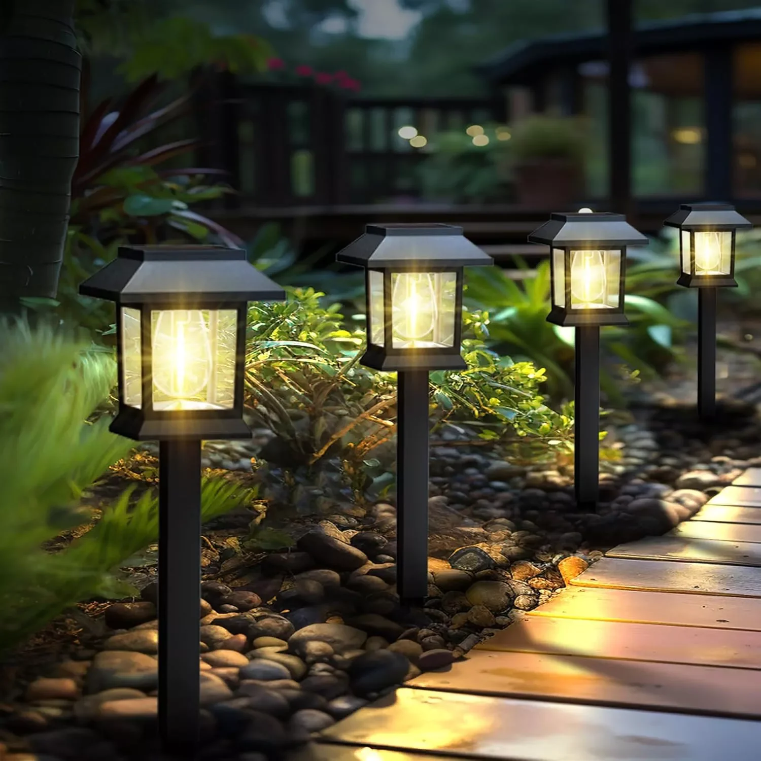 15 Stunning Garden Path Lighting Ideas That Transform Your Outdoor Space Classic Solar-Powered Lantern Lights