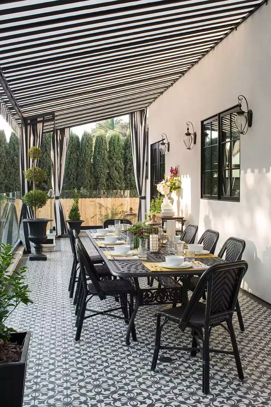 23 Stunning Patio Awning Ideas to Transform Your Outdoor Living Space 1 Classic Striped Awning