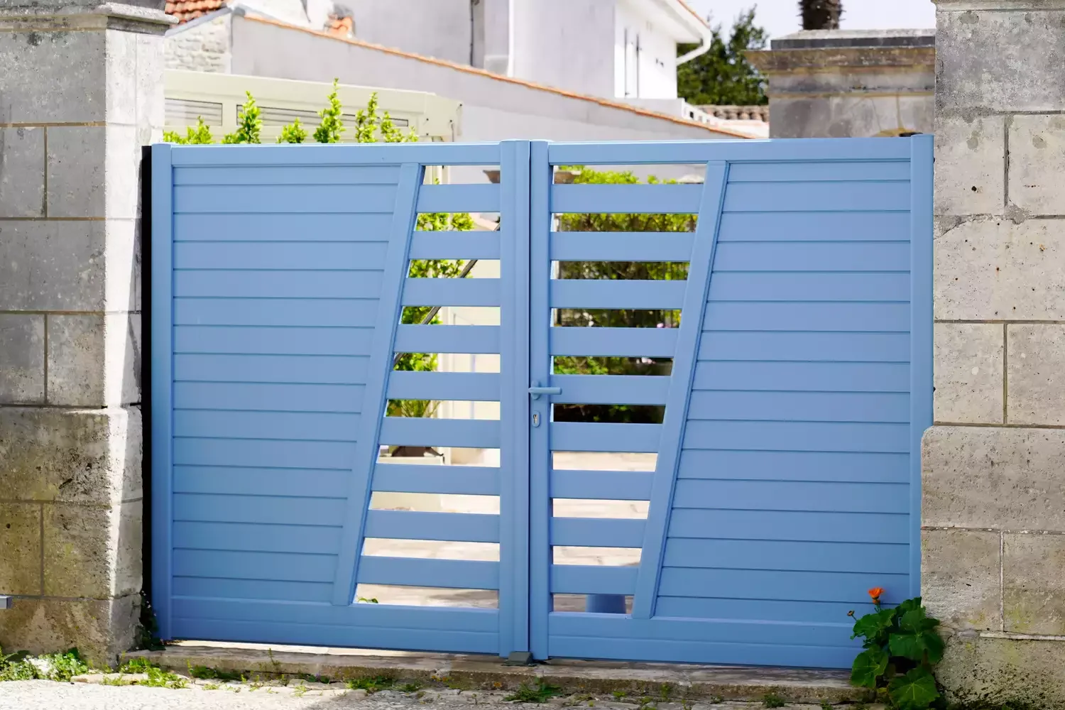 Colorful Blue Driveway Gate