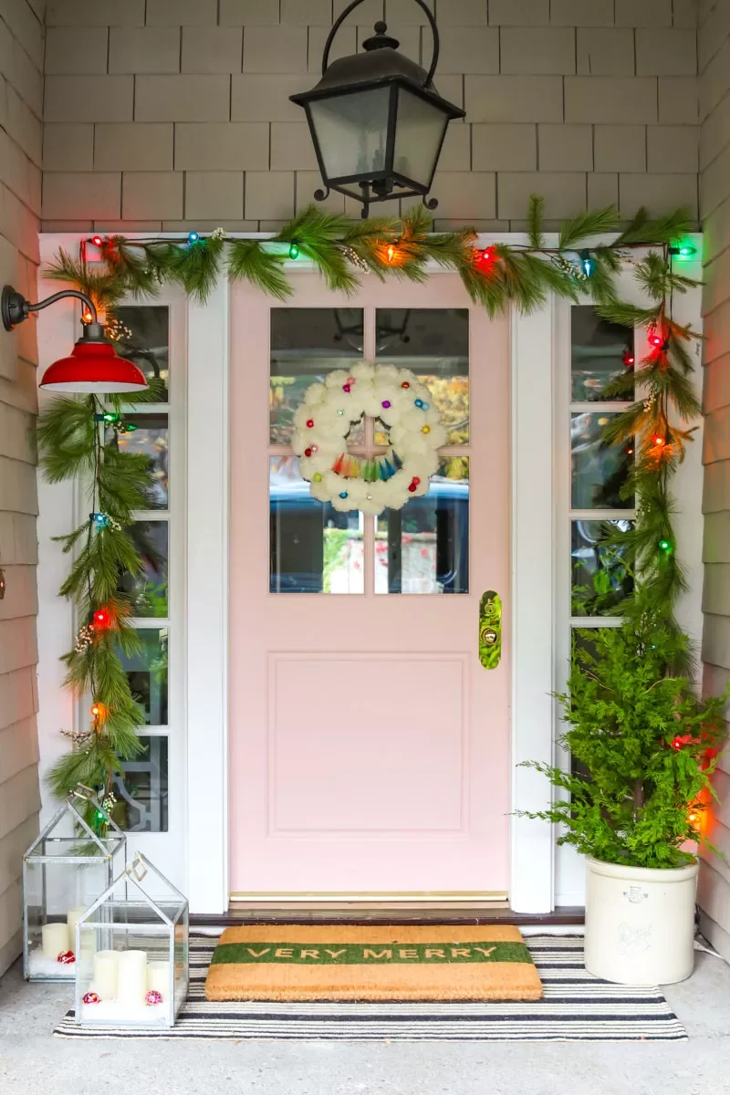 68 Christmas Front Porch Ideas That Make Your Home the Envy Colorful Christmas Lights