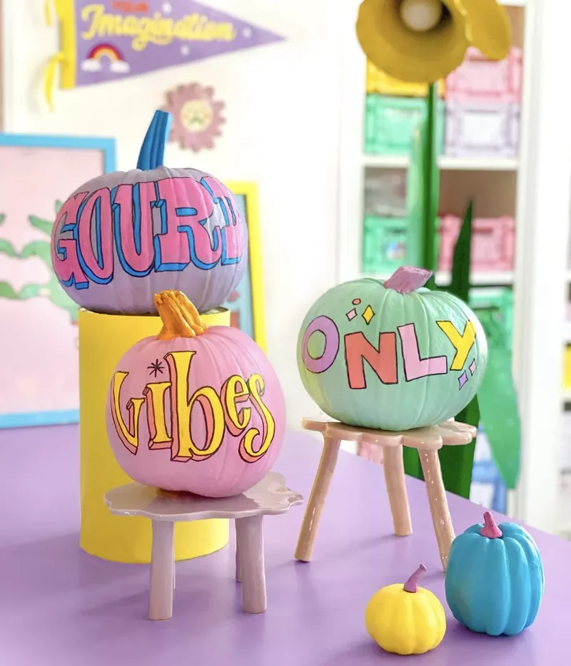 90 Creative Halloween Pumpkin Decorating Ideas to Try This Season 16 Colorful Lettered Pumpkin