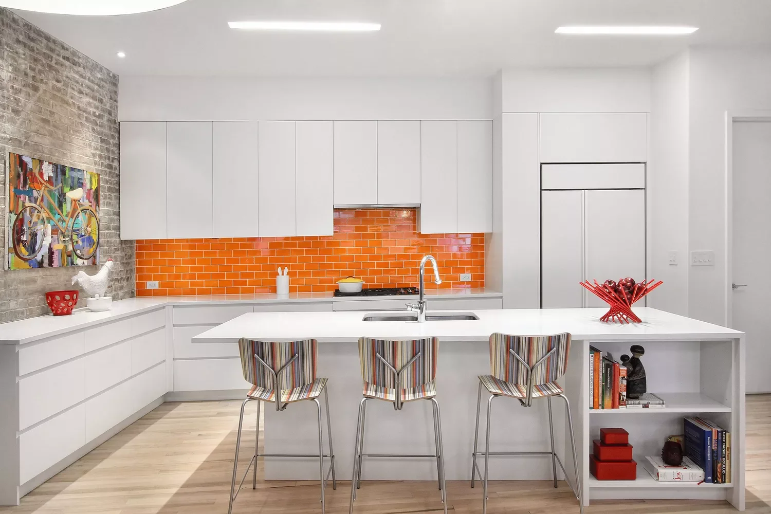 30 White Kitchen Cabinet Ideas That Will Always Be in Style Colorful Subway Tile Backsplash