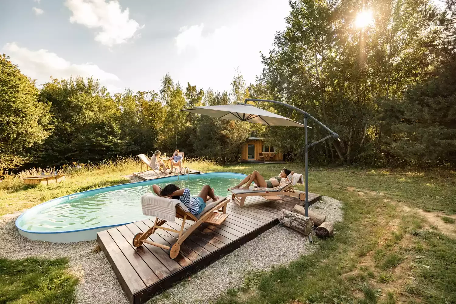 37 Brilliant Above-Ground Pool Deck Ideas That Won't Break Your Budget 4 Combine Stone and Wood