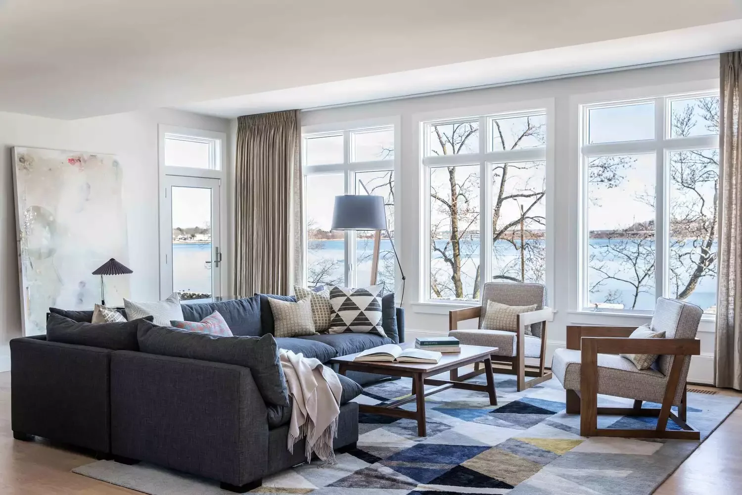 47 Stunning Blue Living Room Ideas That Work With Any Design Style 45 Complement a Water View