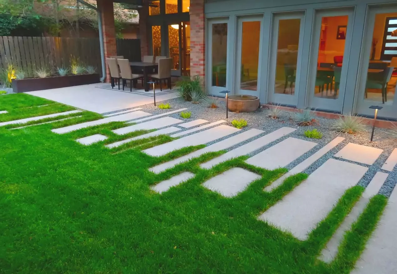 10 Stunning Concrete Paver Walkway Ideas That Transform Your Home's Curb Appeal Concrete Walkway Partial Grass and Rock