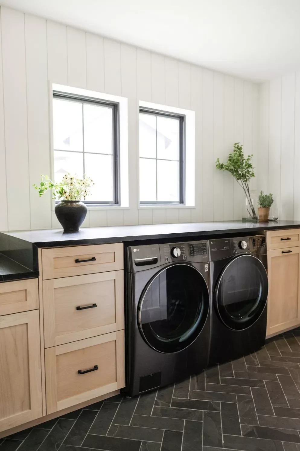 33 Contemporary Laundry Space Ideas for a Timeless Home Consider Herringbone Pattern