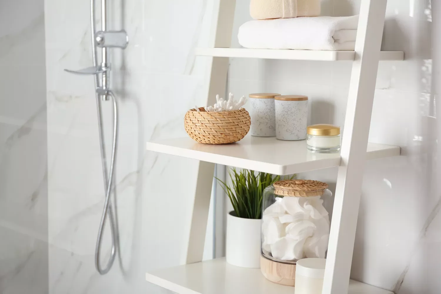 35 Brilliant Bathroom Organization Ideas That Will Transform Your Space Instantly Consider a Ladder Shelf