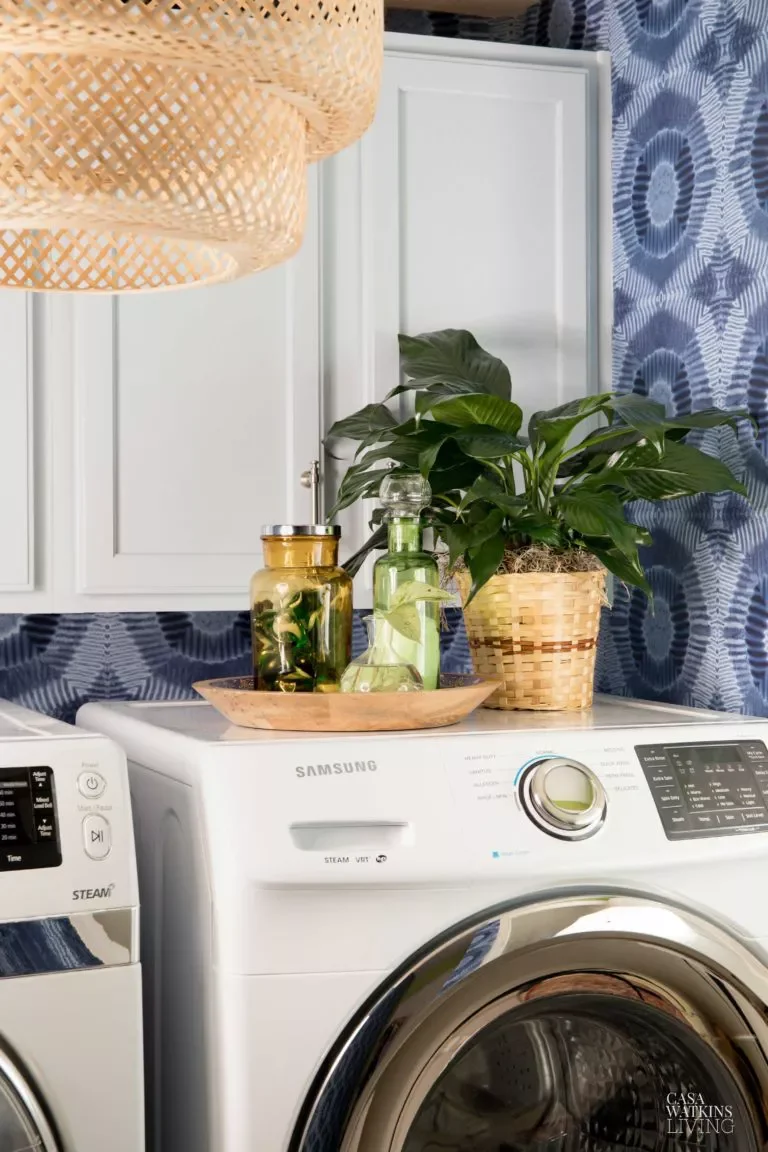 Contrast White Cabinets With Patterned Wallpaper