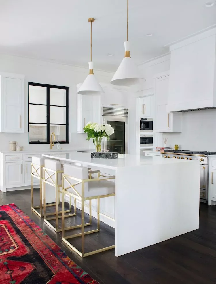 59 Timeless White Kitchen Design Ideas That Never Go Out of Style Contrasting Dark Flooring