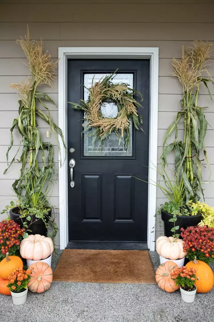 42 Quick Halloween Door Decorations You Can Create in Under an Hour 19 Corn Stalk Wreath