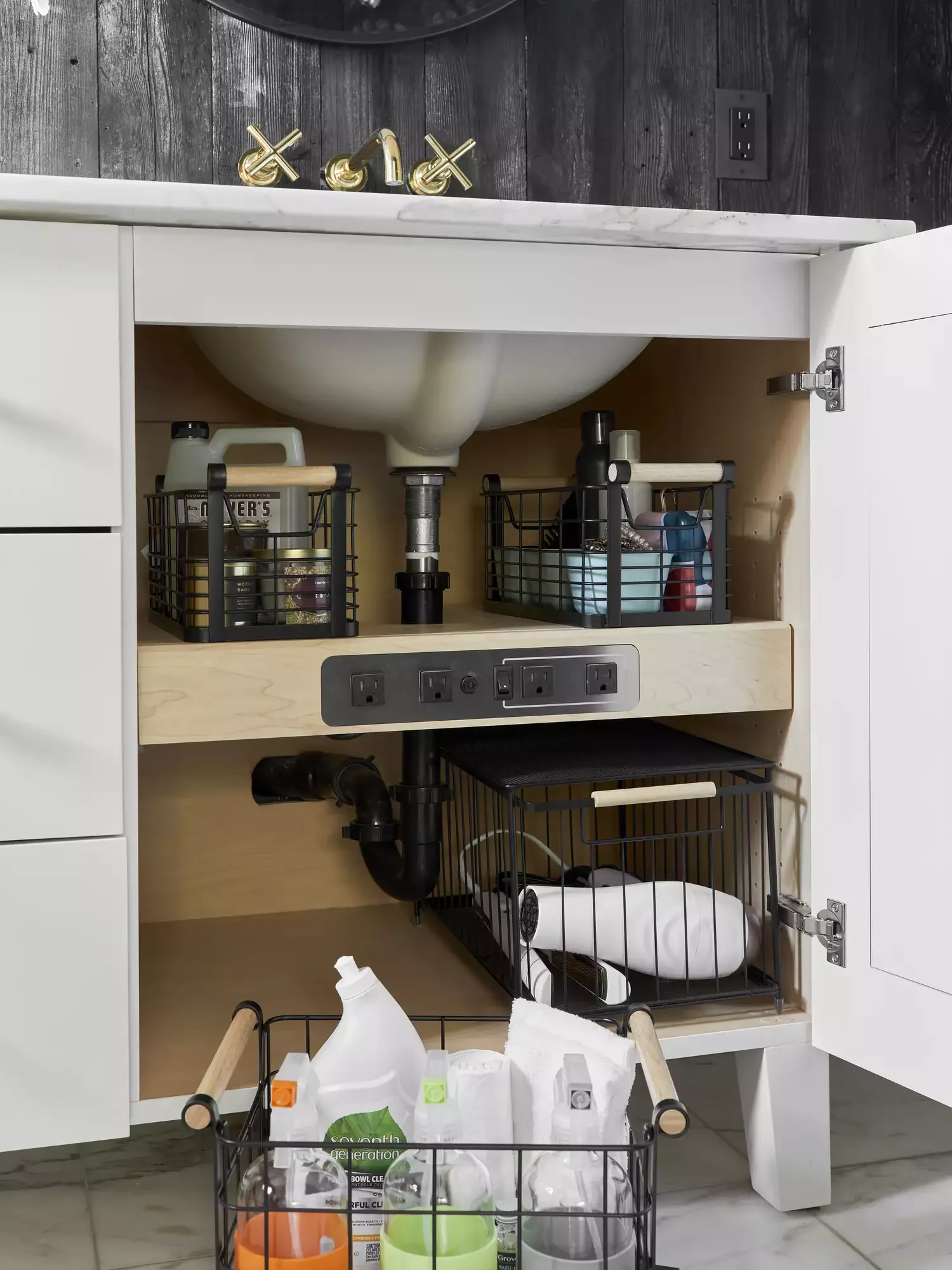 20 Smart Ways to Transform Your Bathroom Cabinet Storage Corral Items in Wire Baskets