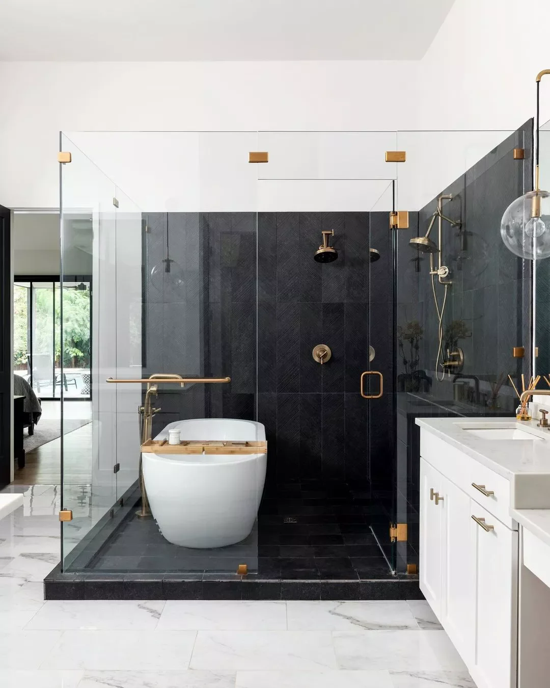 20 Creative Ways to Combine Your Bathtub and Shower in One Space 11 Create Contrast With Tile