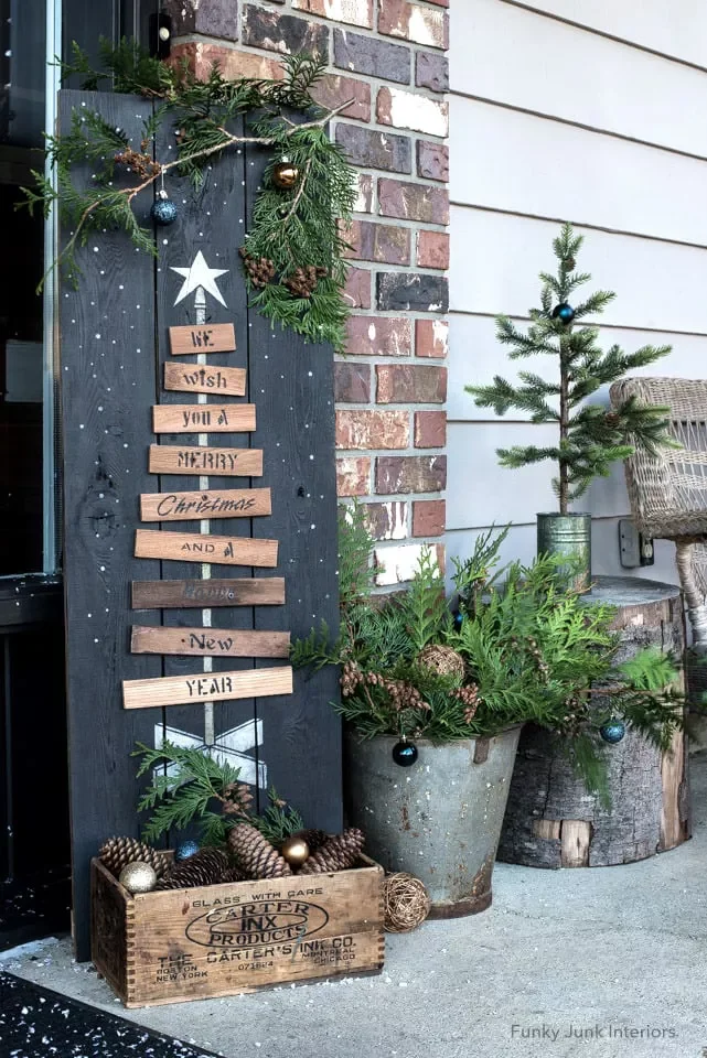 68 Christmas Front Porch Ideas That Make Your Home the Envy DIY Pallet Tree Sign