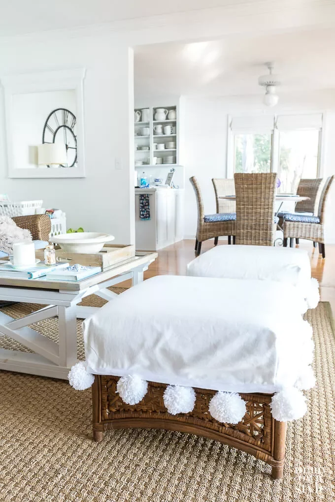 20 Creative DIY Sofa Cover Ideas to Transform Your Living Space 7 DIY Pom Pom Ottoman Slipcover