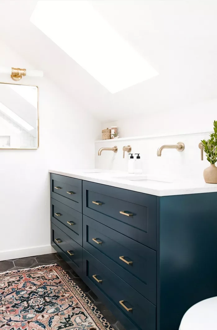 34 Stunning Blue Bathroom Ideas That Transform Your Space Into a Relaxing Retreat 29 Dark Blue Sink Vanity
