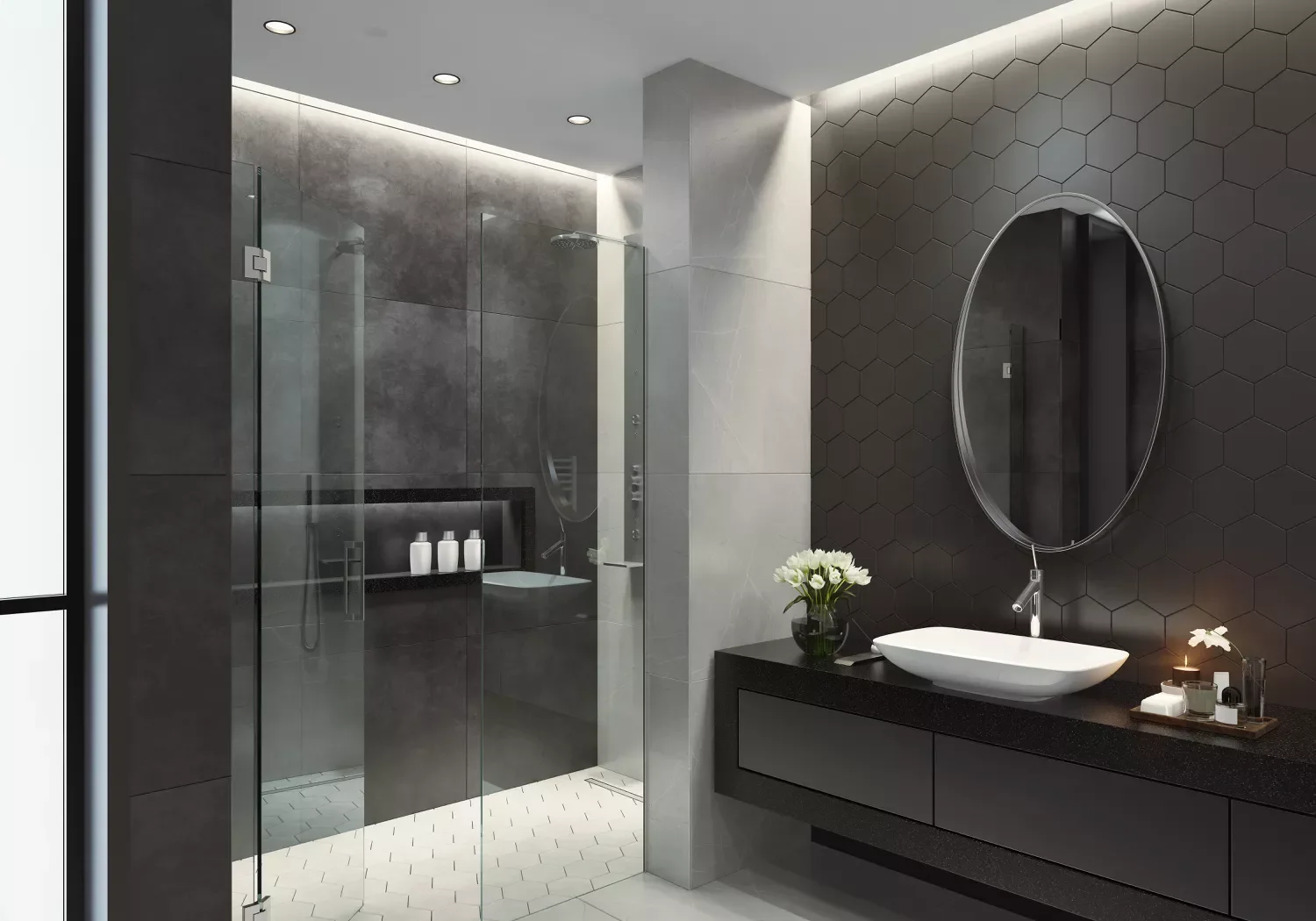 25 Stunning Gray Tile Ideas to Transform Your Bathroom Into a Showstopper 23 Dark Luxury