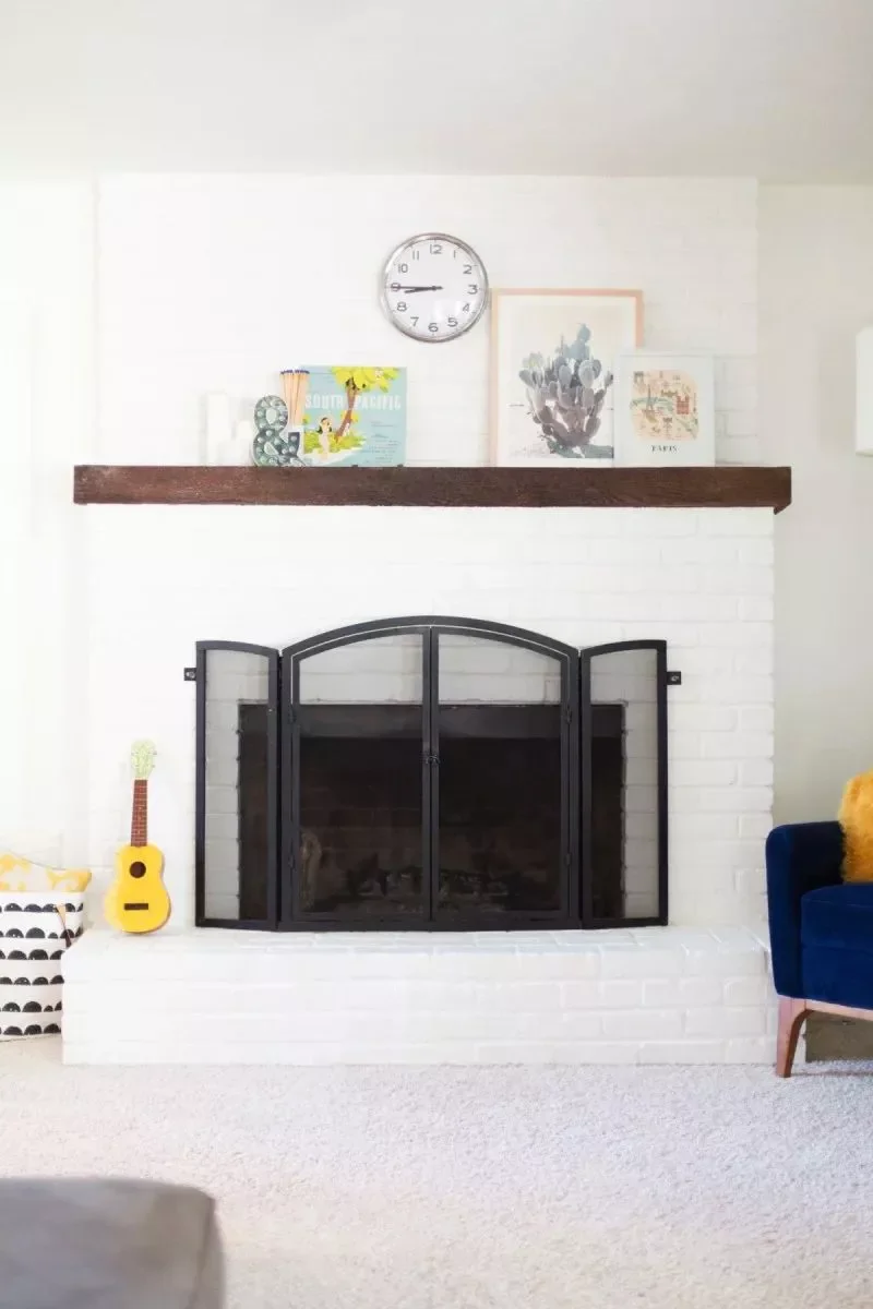 42 Stunning White Brick Fireplace Ideas That Will Transform Your Living Space 29 Dark Stained Wood Mantel