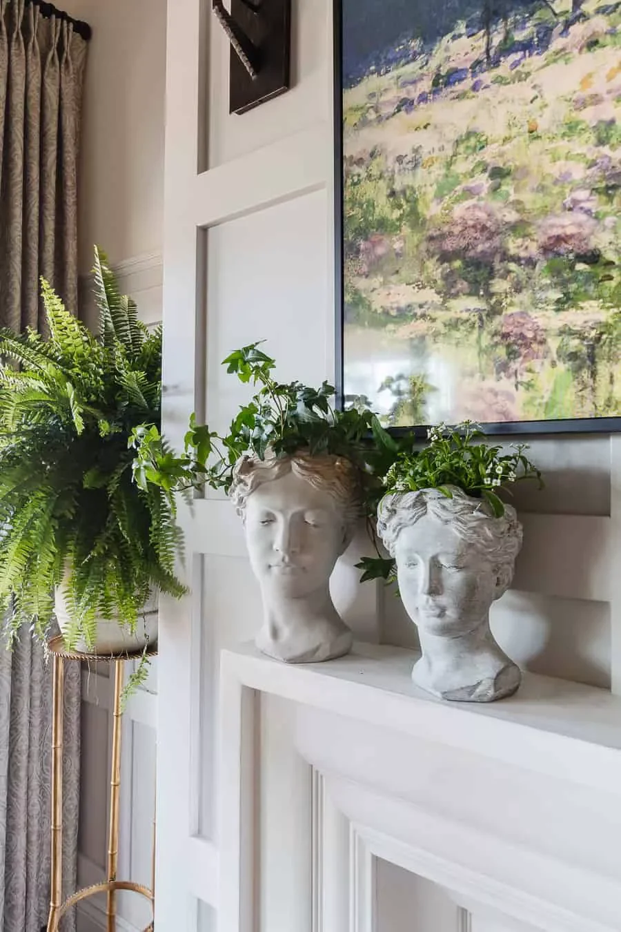 30 Beautiful Spring Mantel Ideas That Will Transform Your Living Space 19 Decorative Busts