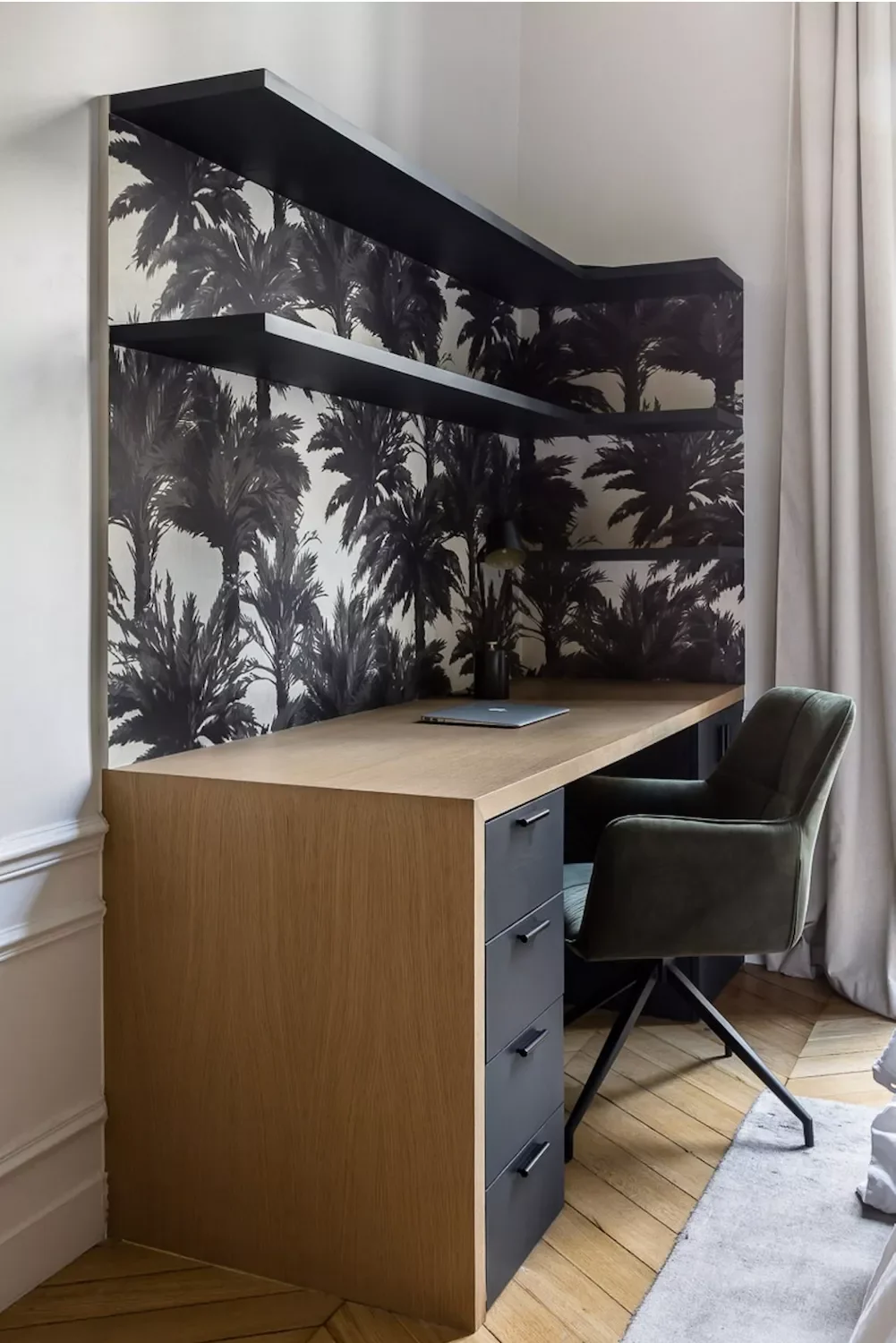 45 Bedroom Office Ideas to Perfect Your Work-Life Balance 31 Define Space With Wallpaper