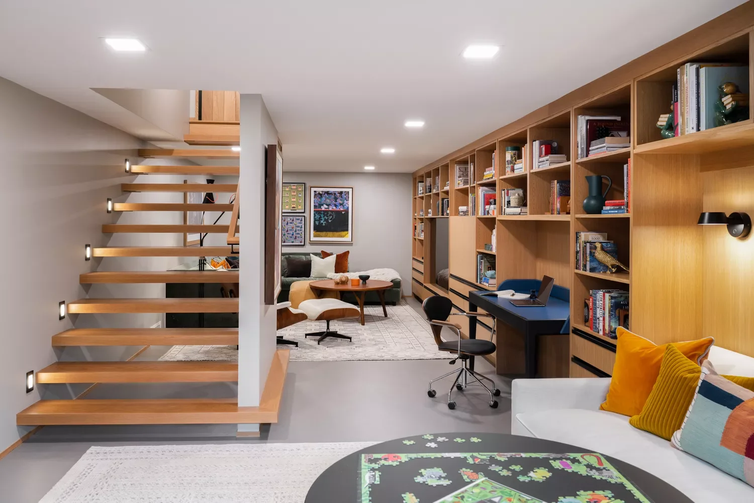 16 Inspiring Basement Office Ideas to Transform Your Underground Space Design a Built-in Storage System