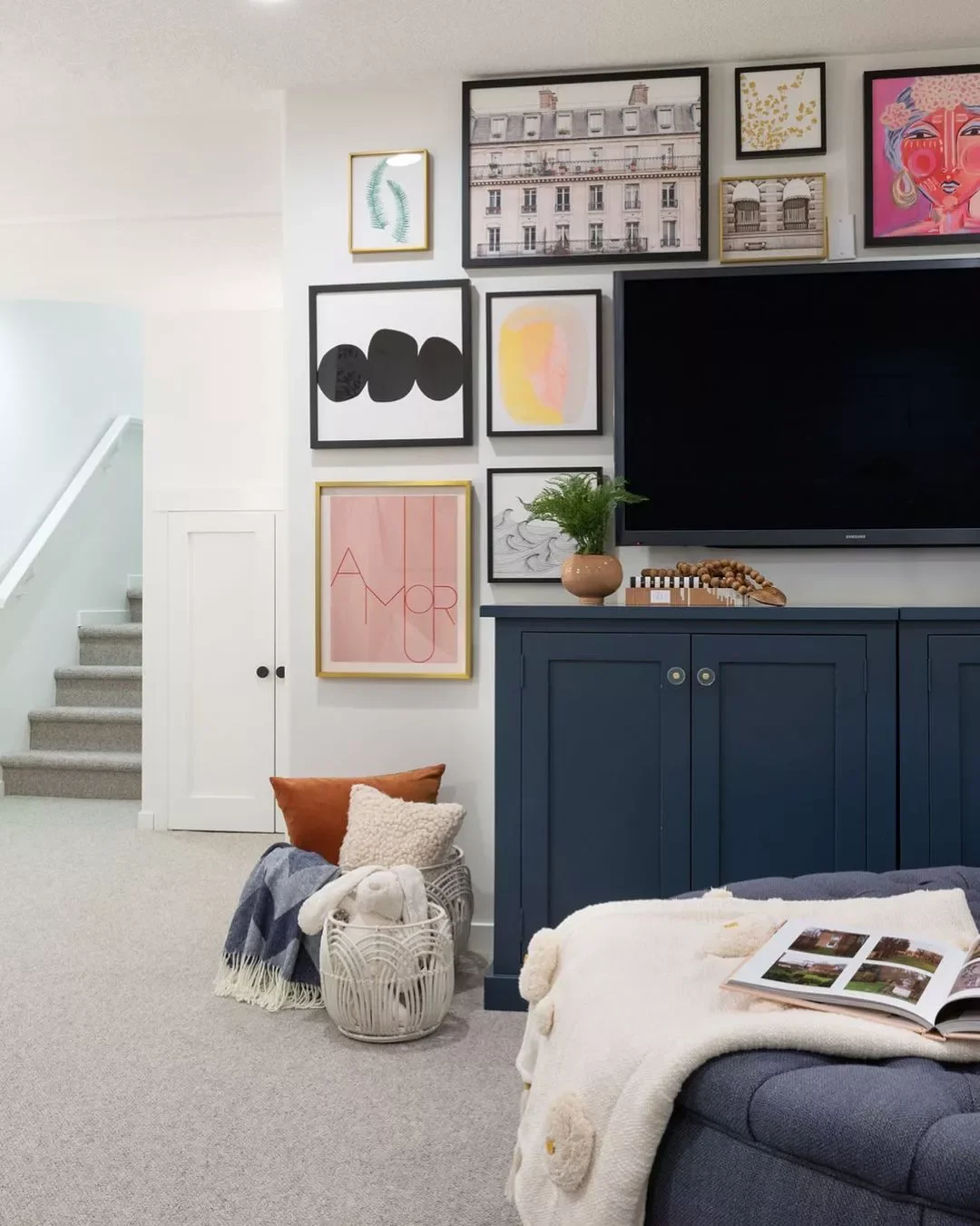 76 Brilliant Finished Basement Design Ideas That Actually Work Display a Gallery Wall