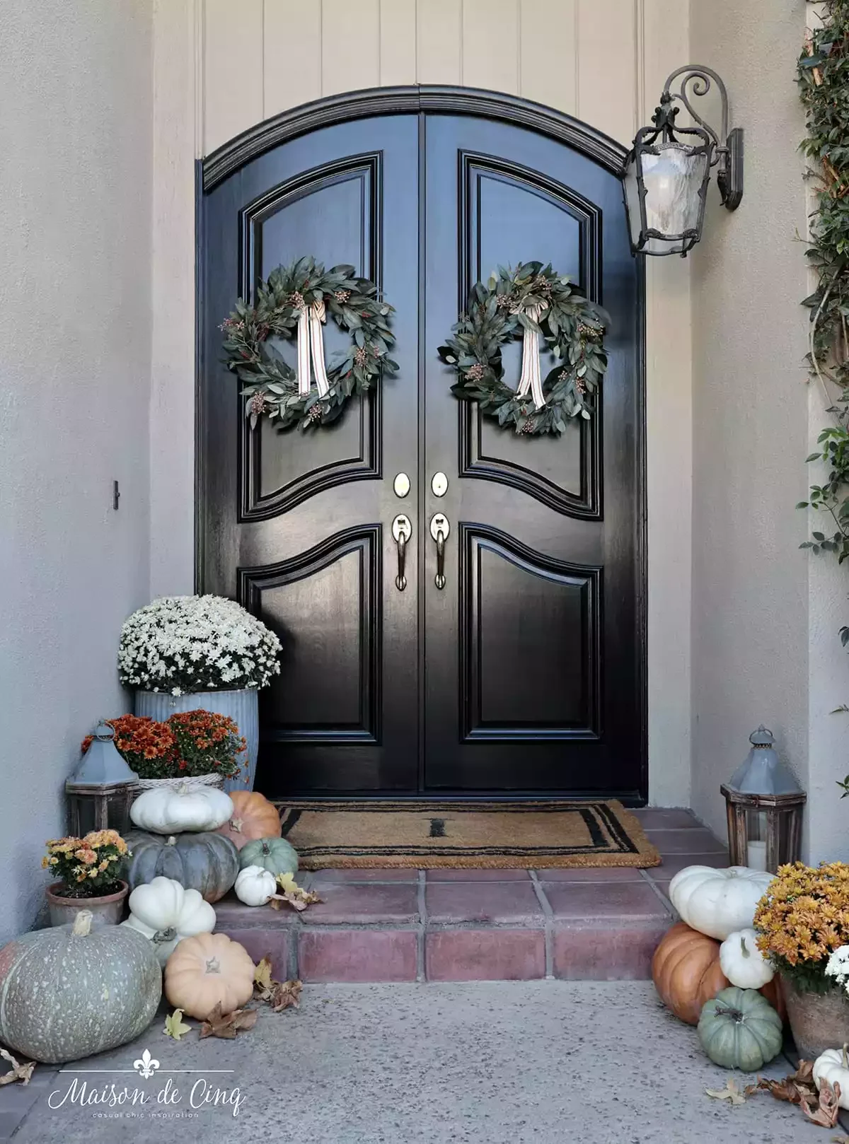 66 Beautiful Fall Wreath DIY Ideas to Welcome Autumn Into Your Home 16 Double Door Wreaths