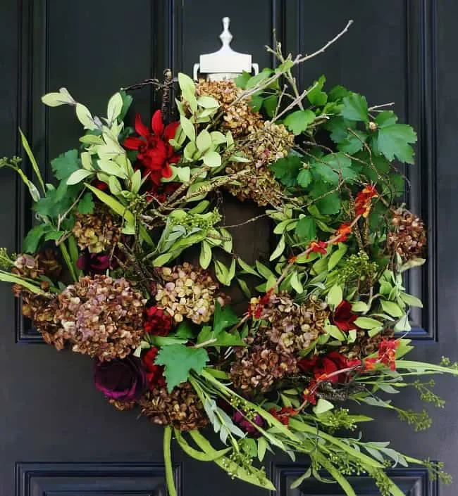 66 Beautiful Fall Wreath DIY Ideas to Welcome Autumn Into Your Home 29 Dried Twigs and Hydrangeas
