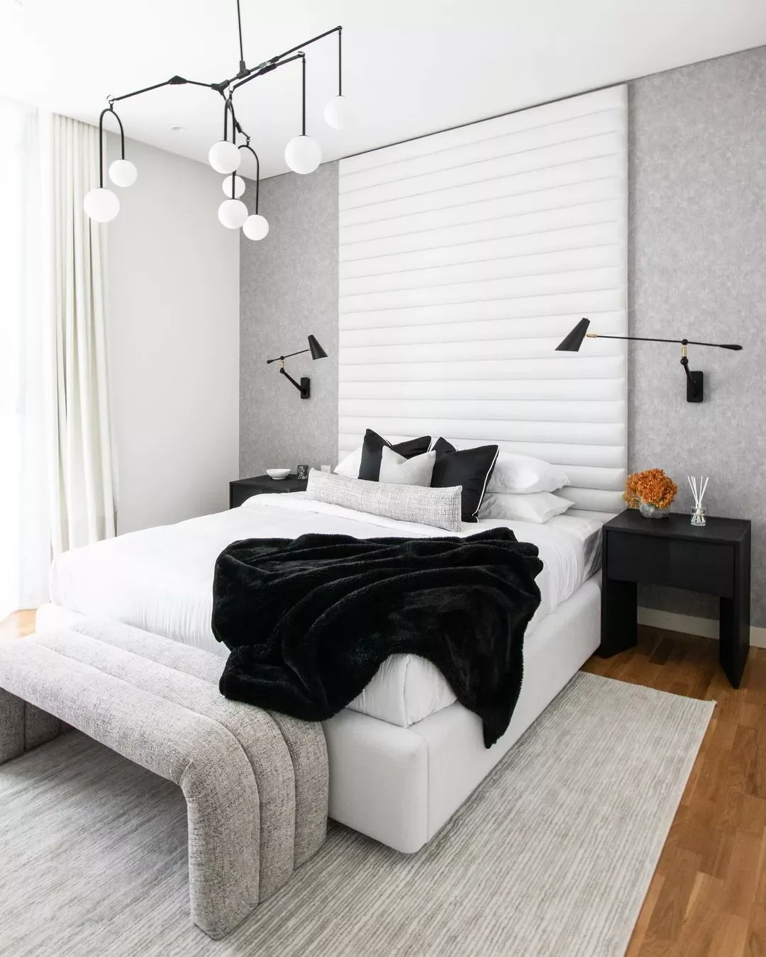 32 Stunning Black and White Bedroom Ideas That Will Transform Your Space 27 Extend the Headboard