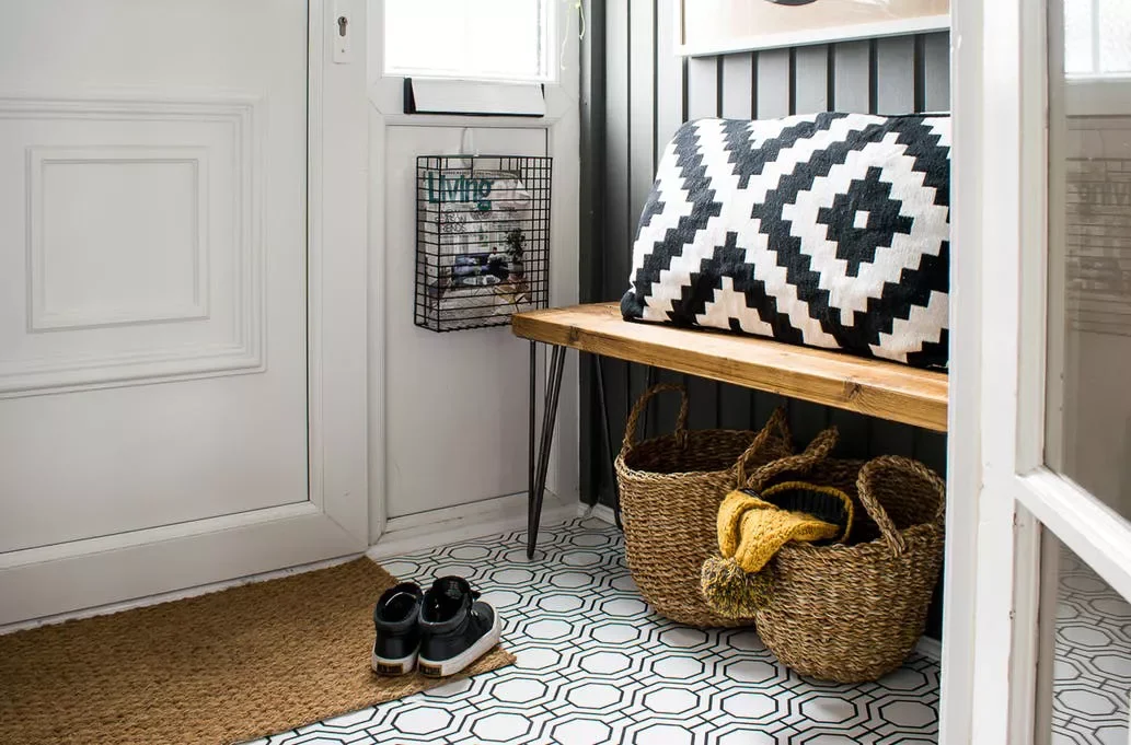 22 Breathtaking Entryway Designs That Create Stunning First Impressions 2 Faking a Tile Floor in the Entryway