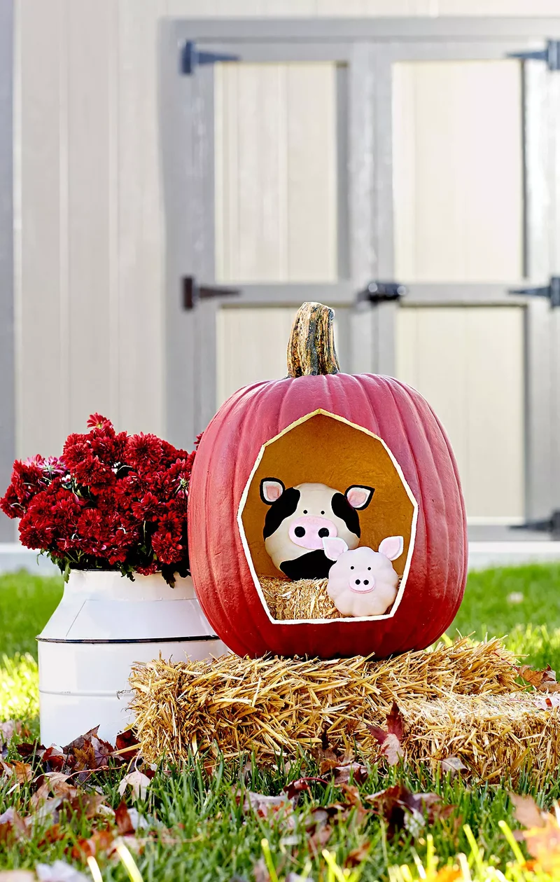 18 Fun Pumpkin-Carving Projects Perfect for Your Kids 8 Farm Animal Pumpkin