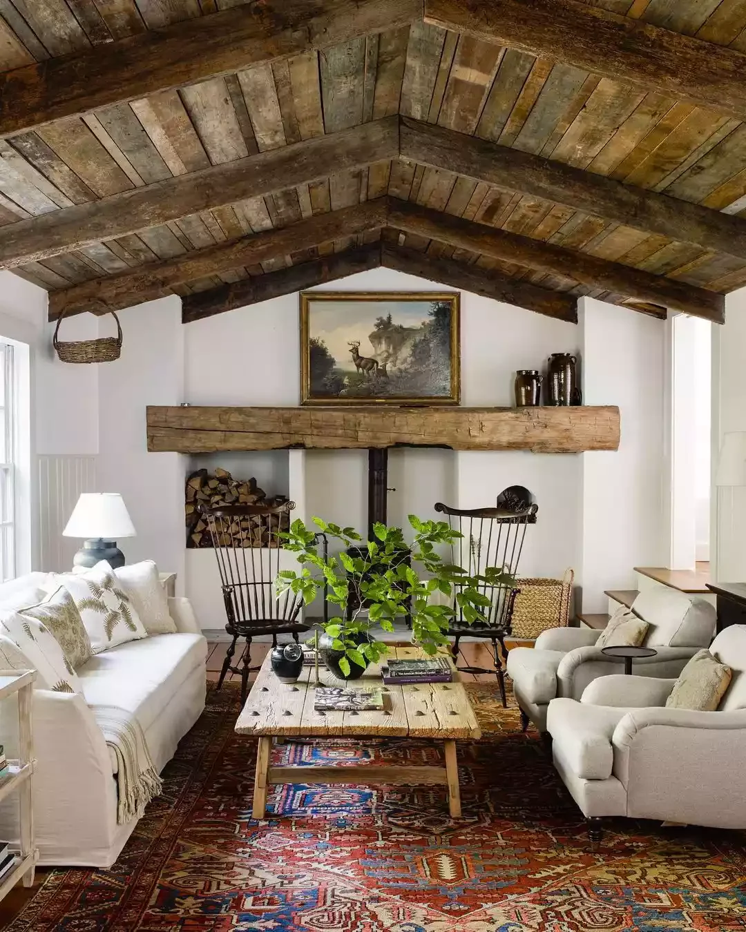 40 Cozy Country Living Room Ideas That Create Instant Warmth 12 Feature a Rustic Exposed Wood Ceiling