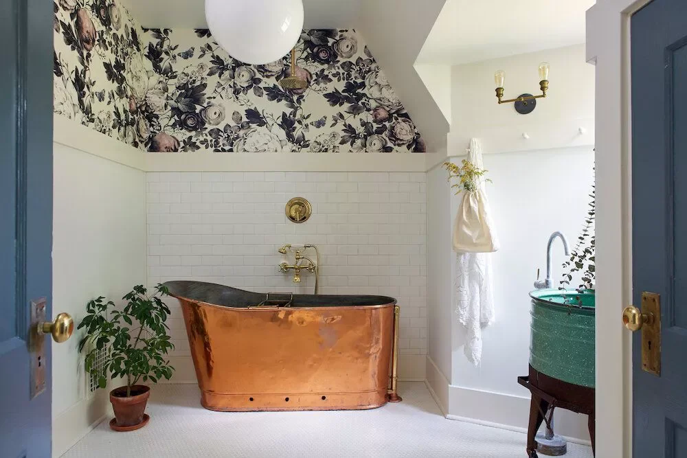 44 Bathroom Accent Wall Ideas That Completely Transform Flowered Wallpaper