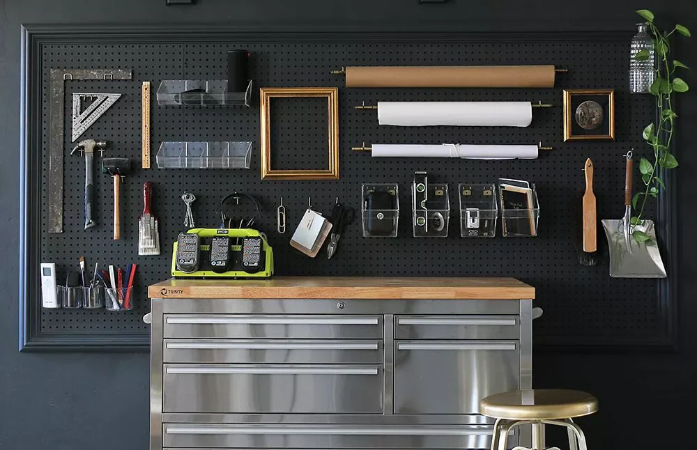 19 Creative Garage Wall Transformations That Will Amaze You Framed Painted Pegboard
