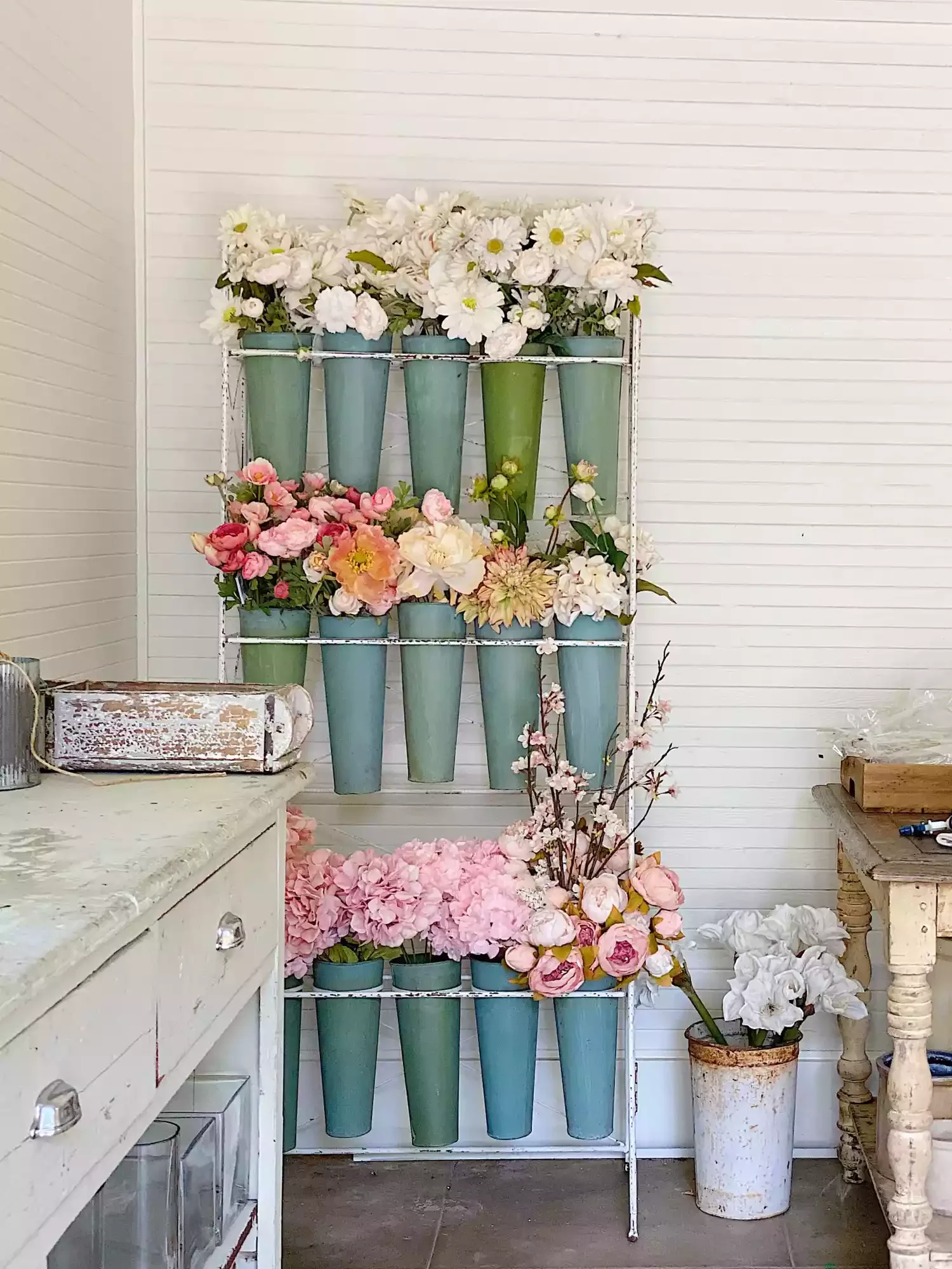51 Cozy Farmhouse Wall Decorating Ideas That'll Transform Your Space 14 French Flower Rack