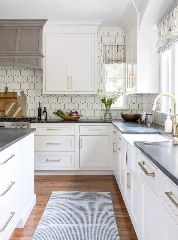 37 White Backsplash Ideas That Transform Any Kitchen Style Geometric Tile Backsplash