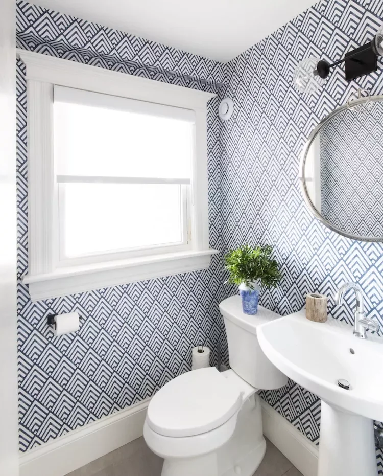 39 Stunning Bathroom Wallpaper Ideas That Will Transform Your Space 36 Geometric Wallpaper