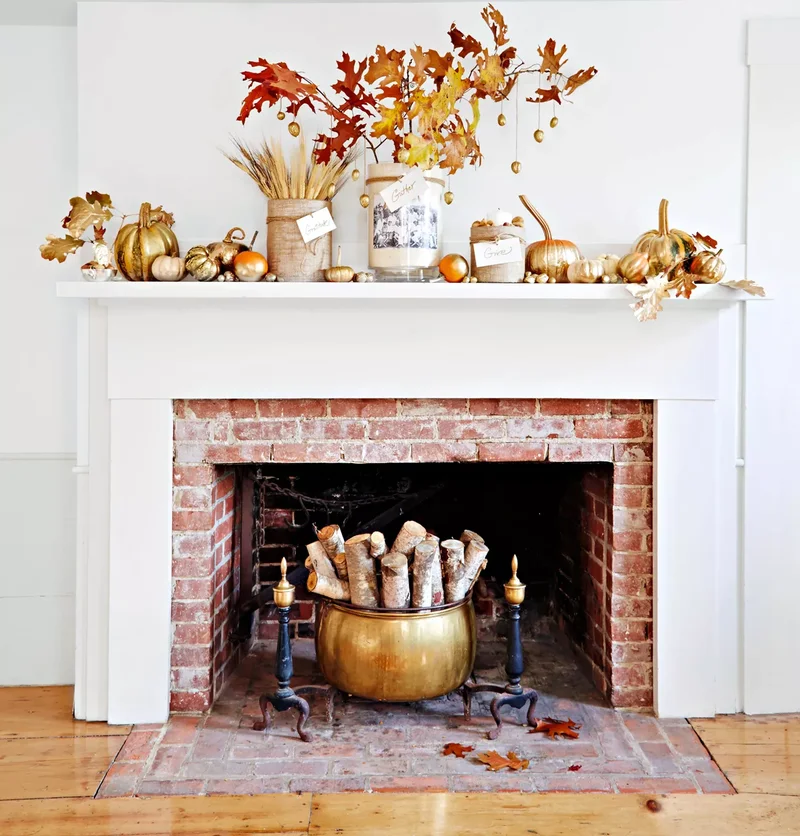 48 Fall Mantel Decorating Ideas For Seasonal Style 27 Gilded Gourds