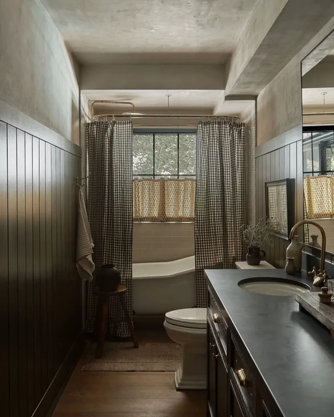 30 Stunning Corner Shower Designs to Elevate Your Bathroom 7 Gingham Covered Corner Shower