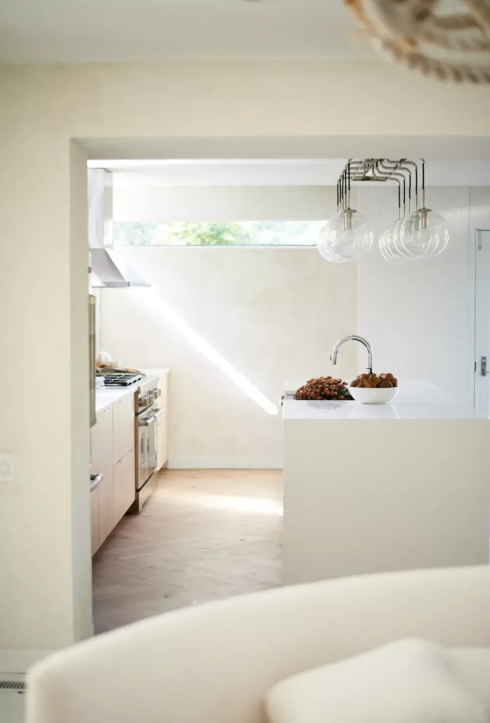59 Timeless White Kitchen Design Ideas That Never Go Out of Style Glass Pendant Lighting