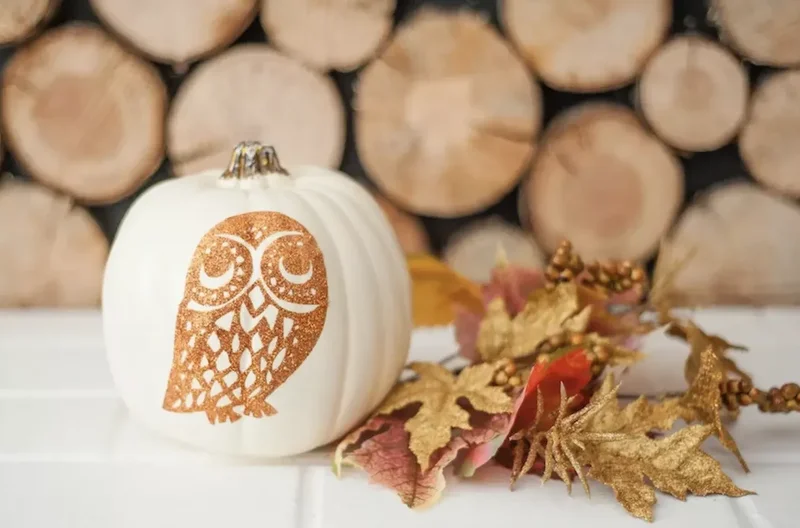 90 Creative Halloween Pumpkin Decorating Ideas to Try This Season 62 Glitter Owl Pumpkin